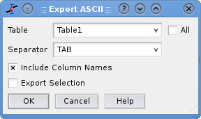 The Export Ascii dialog.