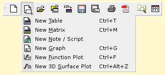 The SciDAVis File Toolbar