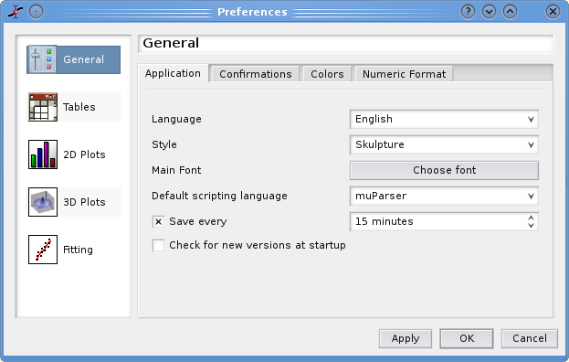 The general options dialog: application options.
